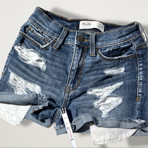 🟢5/$25 MUDD Distressed Denim Jeans Shorts High Rise Shortie FlexStretch Sz 1 - Picture 6 of 16
